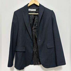Zara Navy Black Pinstripe Blazer Size Extra Small